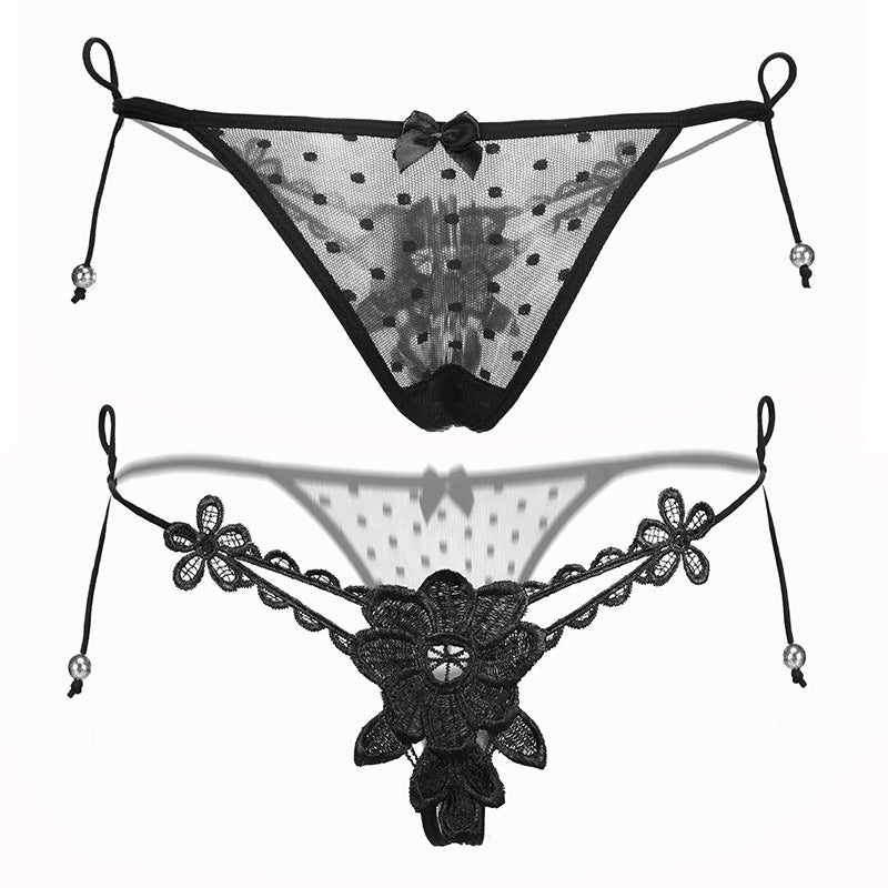 Simple Lace Front High Waist String Thong-Black-Theone Apparel