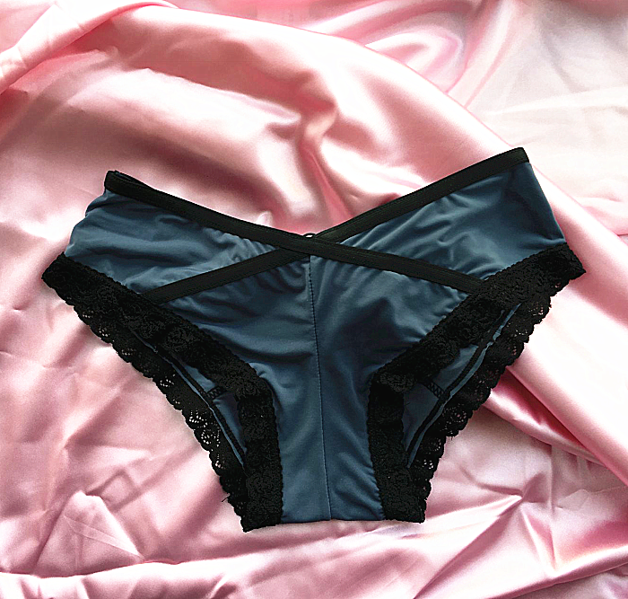 Single Solid Color Lace Lined High Waist Briefs-Grayish Blue-Theone Apparel