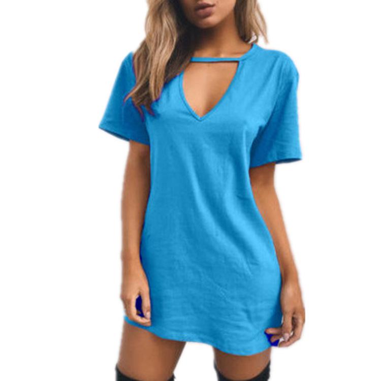 Choker Keyhole-Cutout Short-Sleeve Tunic Dress - Theone Apparel