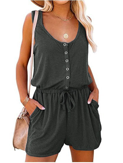 Sleeveless Button Down Shorts Set-Grey-Theone Apparel