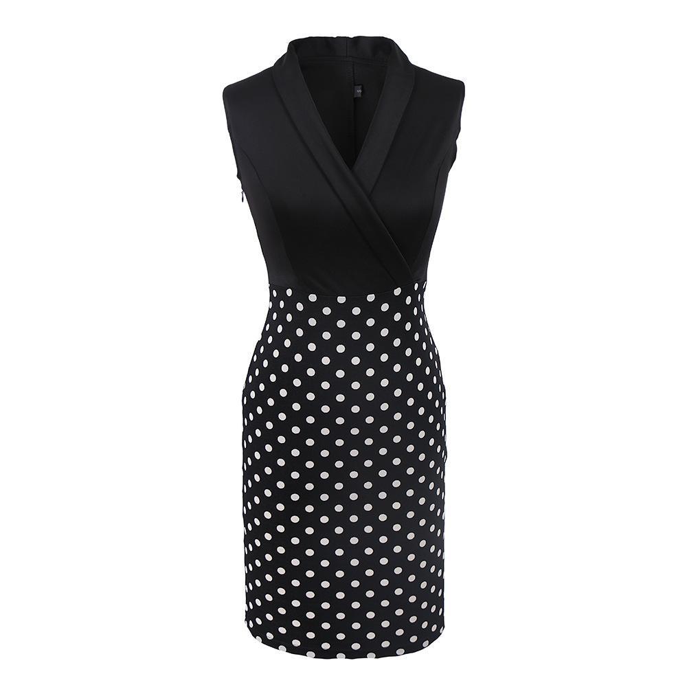 Sleeveless Polka Dot Office Dress