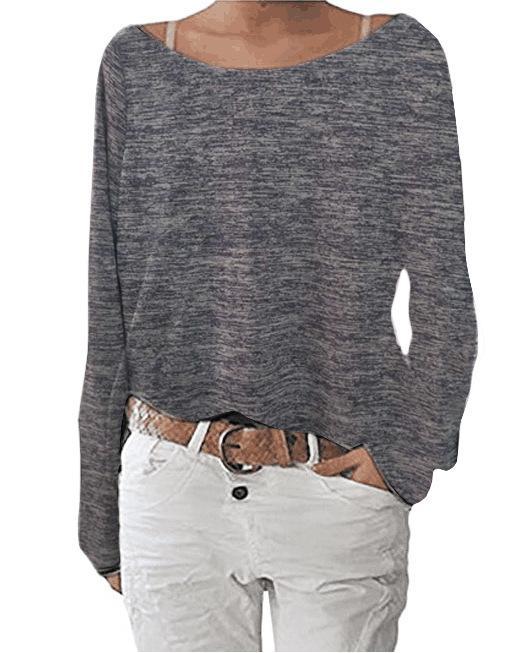 Slouchy Off Shoulder Casual Sweater-Dark Gray-Theone Apparel