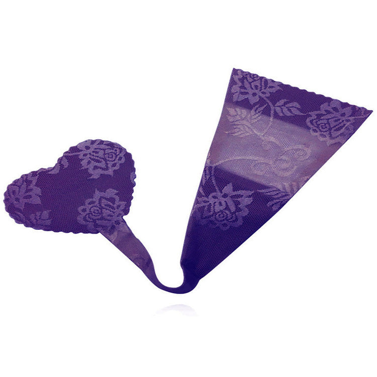 Stick On Floral Lace Heart Crotch Panty-Purple-Theone Apparel