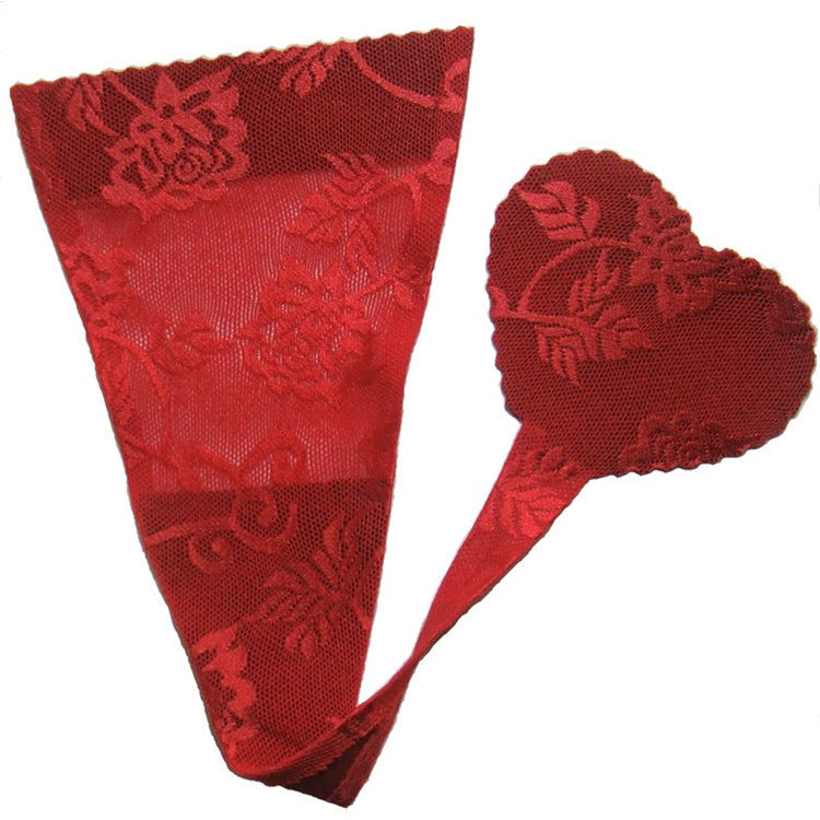 Stick On Floral Lace Heart Crotch Panty-Red-Theone Apparel