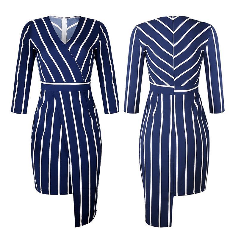 Striped Asymmetrical Wrap Dress