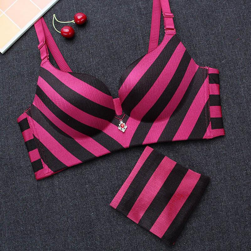 Striped Longline Push Up Bra-Rose Red-Theone Apparel