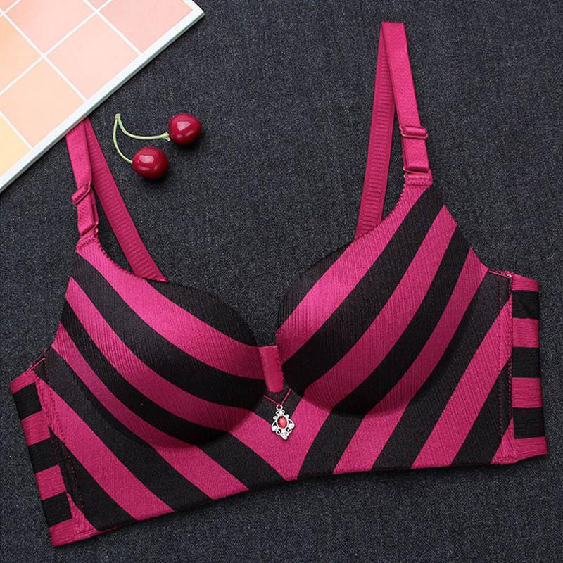 Striped Longline Push Up Bra-Rose Red-Theone Apparel