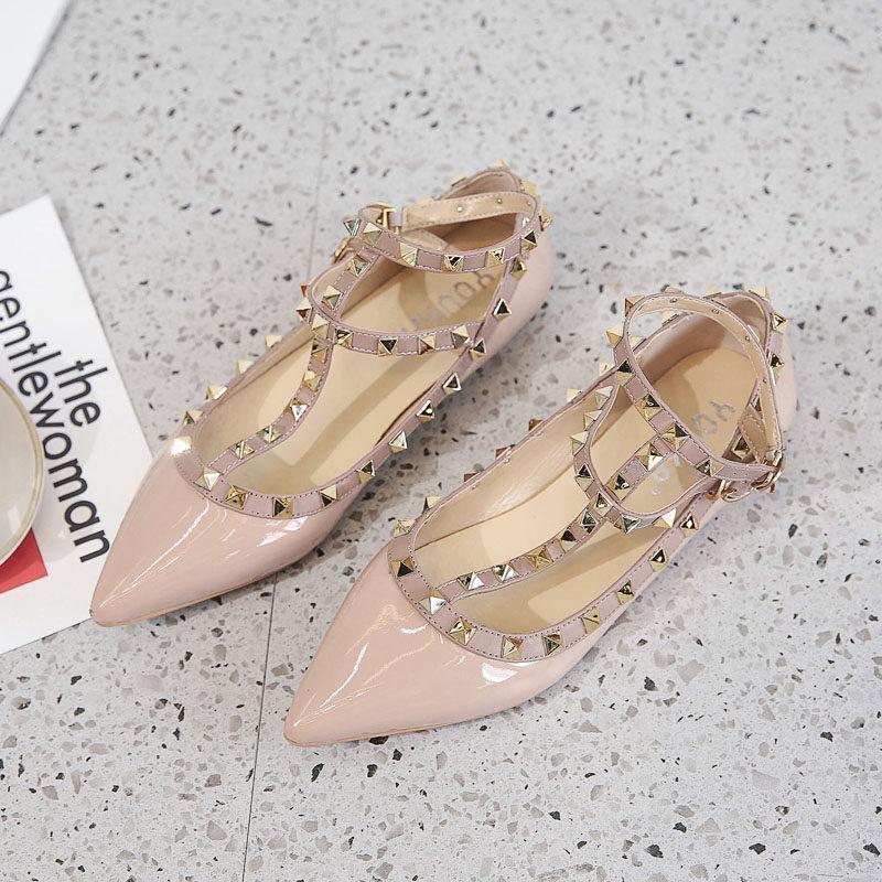 Studded Cage Ankle Fashion Flats-Apricot-Theone Apparel