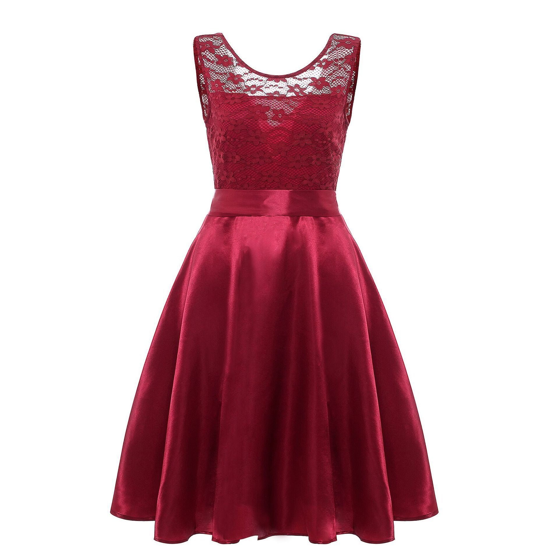 Sweetheart Lace Cage Cocktail Dress-Red-Theone Apparel