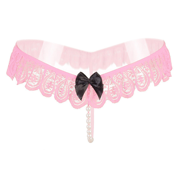 Teardrop Lace Peekaboo Pearl G String-Pink-Theone Apparel