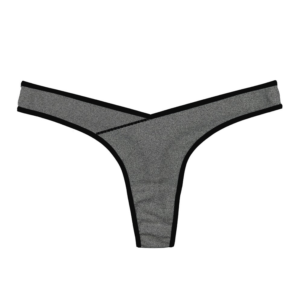 Trimmed Crisscross Thong Panty-Gray-Theone Apparel