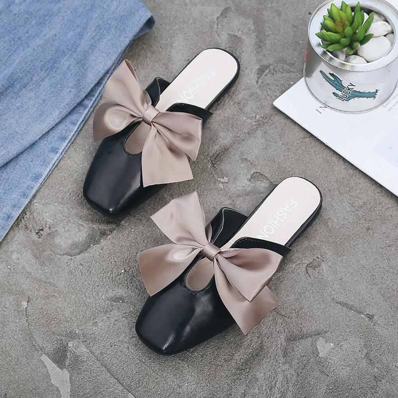 Venetian Style Bow Top Slides-Black-Theone Apparel