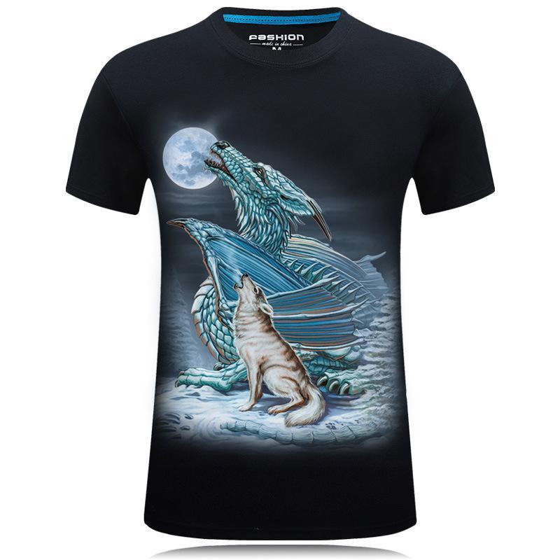 Wolf and Dragon Moon Howling Shirt-Black-Theone Apparel