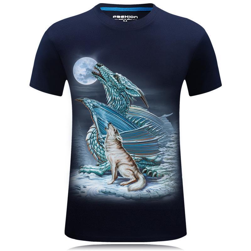 Wolf and Dragon Moon Howling Shirt-Dark Blue-Theone Apparel