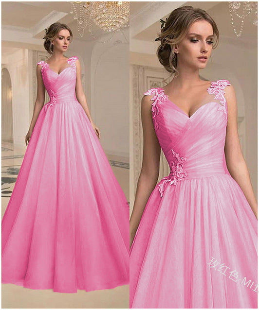 Pink Women’s Sleeveless Pastel Ball Gown with Lace Details Front