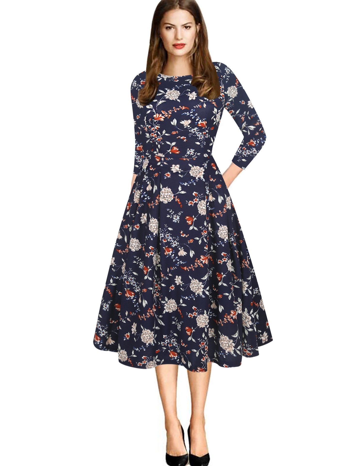 All-Over Floral Pleated A-Line Dress - THEONE APPAREL