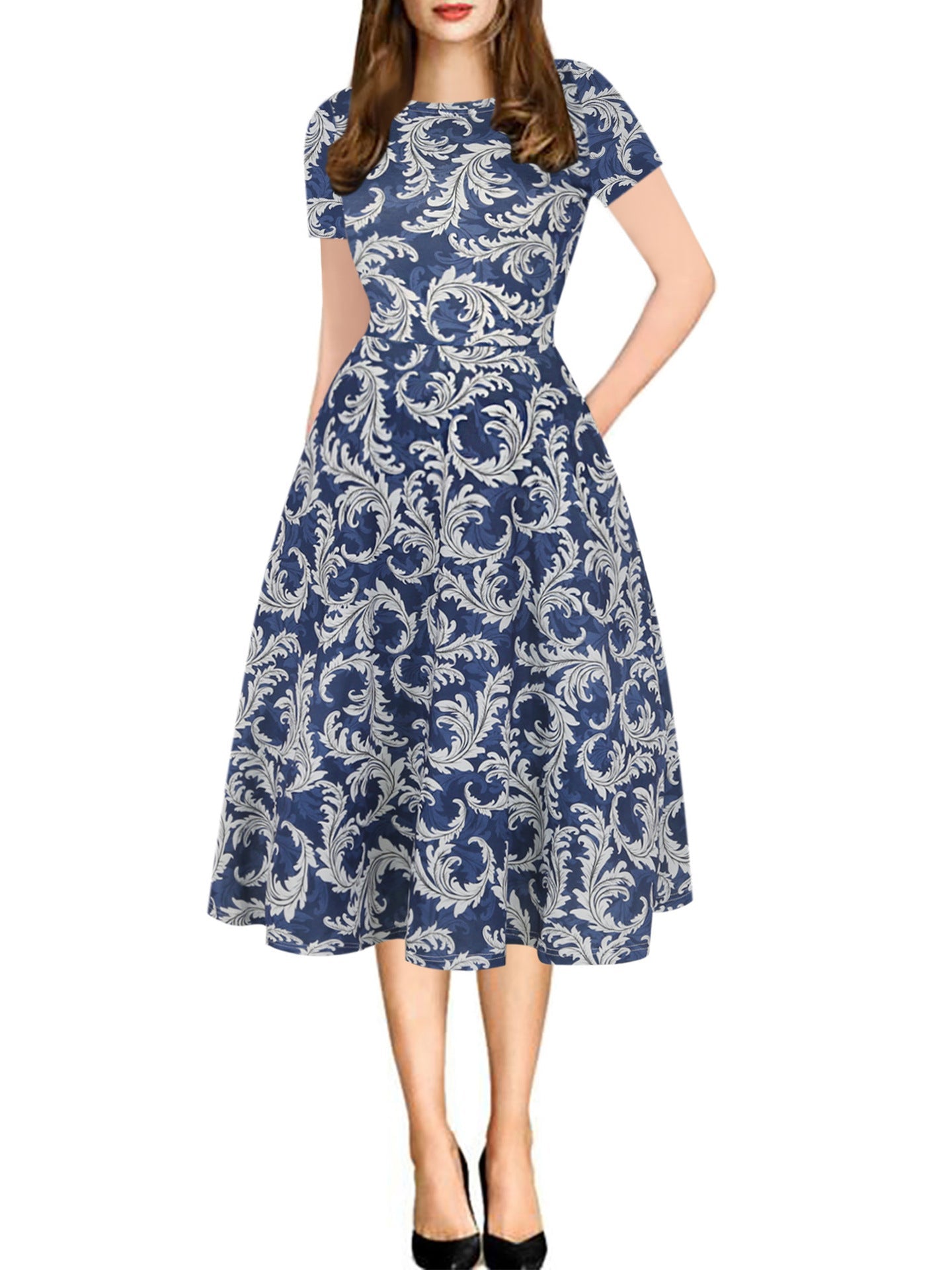 All-Over Print Pocket A-Line Dress - THEONE APPAREL