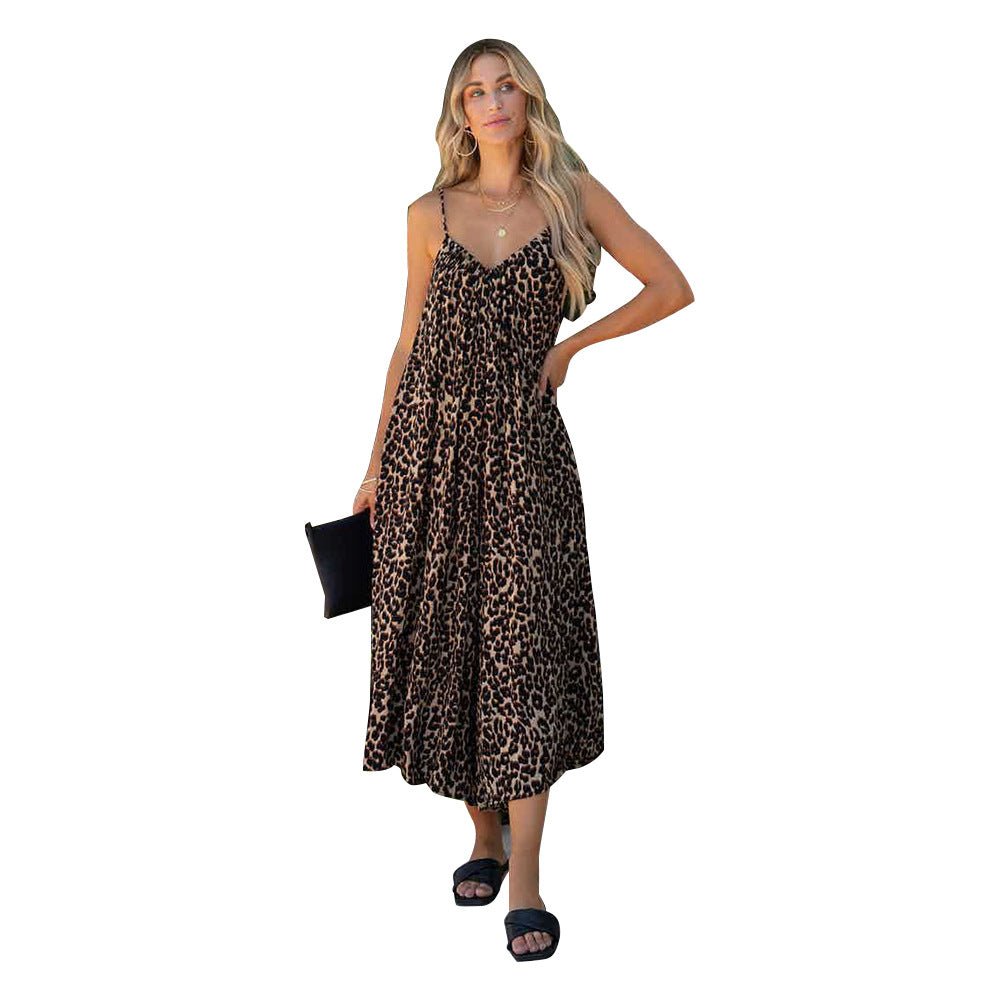 Animal print Midi Dress with Spaghetti Straps - THEONE APPAREL