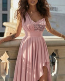 Baby Pink Asymmetrical Dress with Glittery Bodice - THEONE APPAREL
