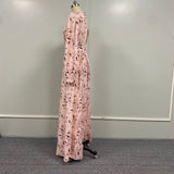 Baby Pink Floral Pattern Cinched Waist Maxi Dress - THEONE APPAREL