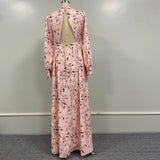 Baby Pink Floral Pattern Cinched Waist Maxi Dress - THEONE APPAREL