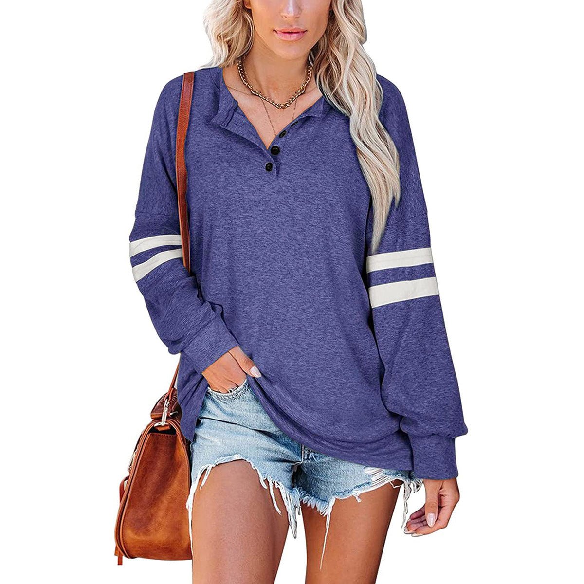 Baseball Tee Inspired Oversized Button Neck Shirt - THEONE APPAREL