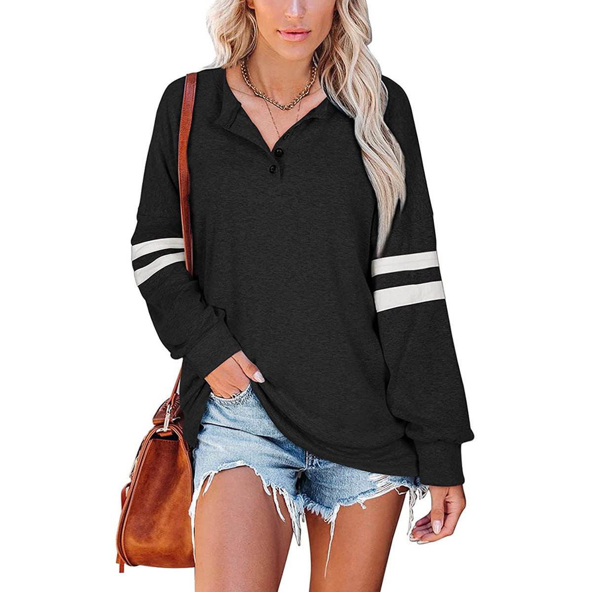 Baseball Tee Inspired Oversized Button Neck Shirt - THEONE APPAREL