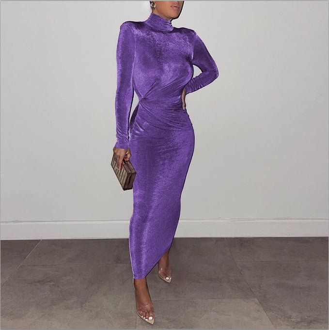 Body Con Long Sleeve Mock Neck Maxi Dress - THEONE APPAREL