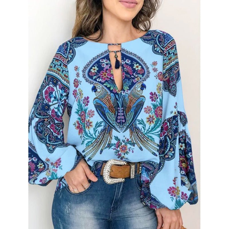 Boho Blouse with Paisley and Floral Prints - THEONE APPAREL