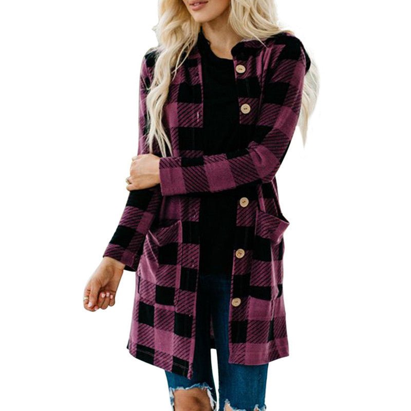 Buffalo Check Hooded Button Jacket - THEONE APPAREL