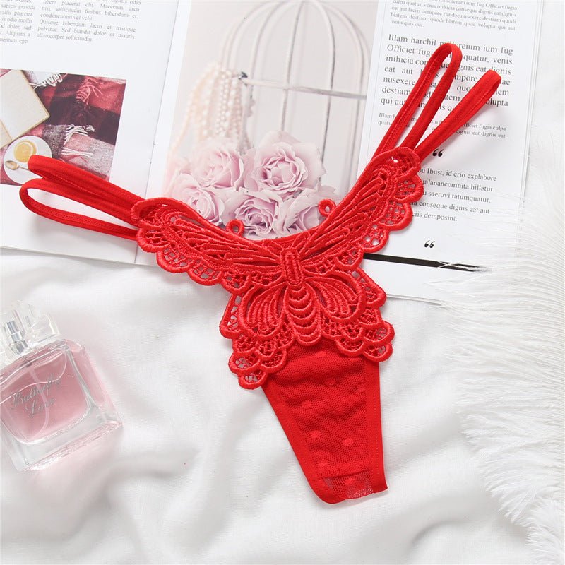 Butterfly Embroidered High Waisted Lace Thong - THEONE APPAREL