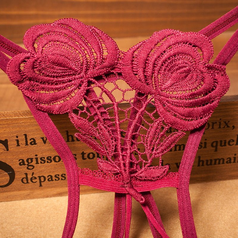 Butterfly Style Floral Lace Thongs with Beaded Center - THEONE APPAREL