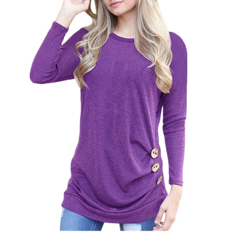 Button-Accent Crewneck Long-Sleeve Knit Top - THEONE APPAREL