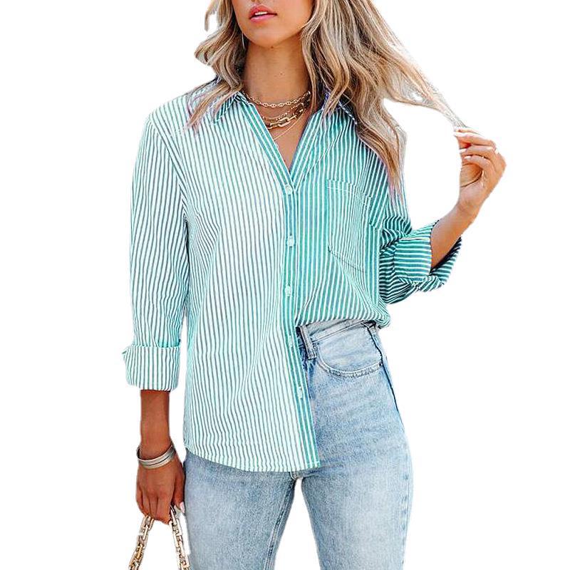 Button Down Vertical Striped Shirt with Breast Pockets - THEONE APPAREL