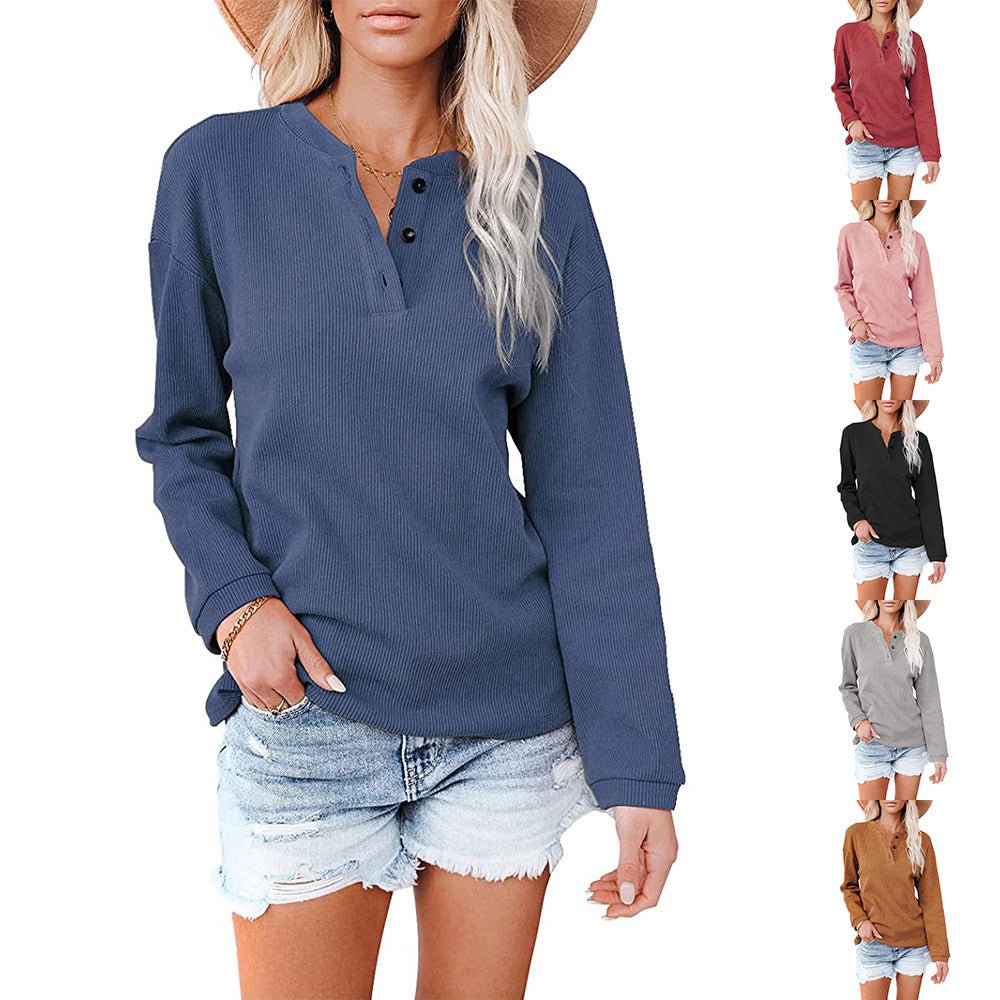 Button Up Long Sleeved Solid Top - THEONE APPAREL