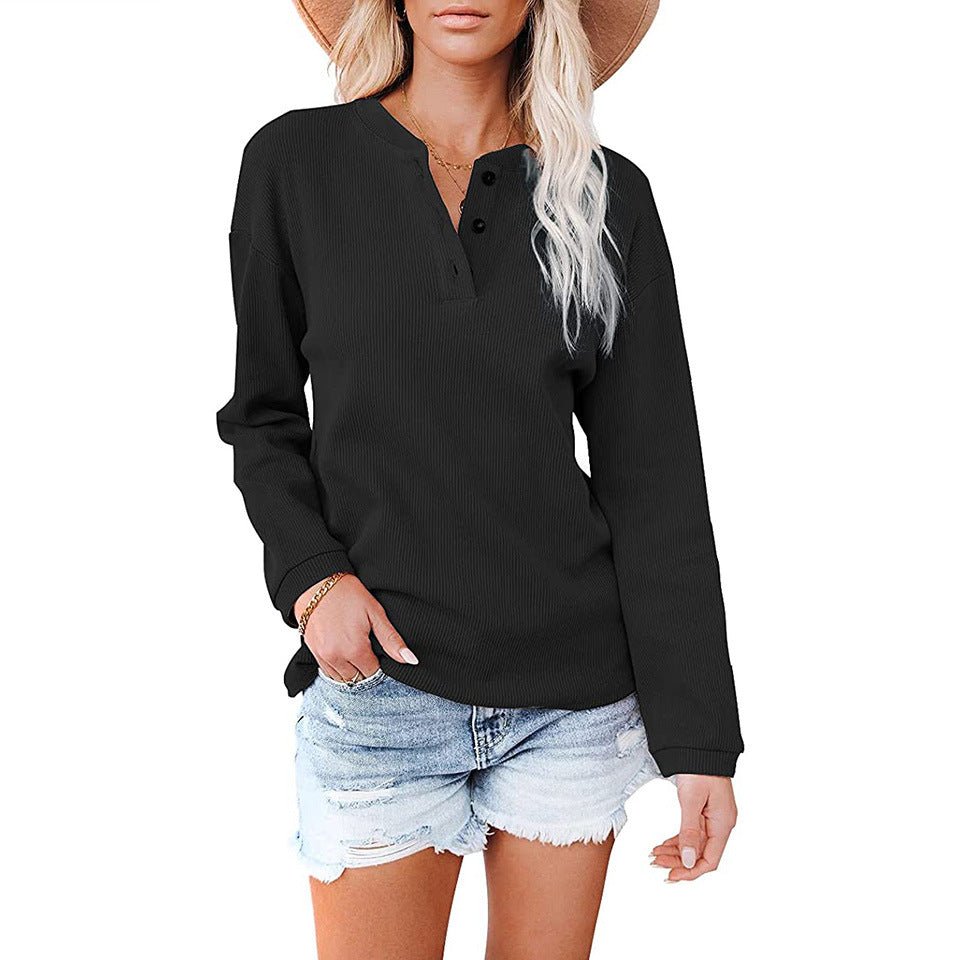 Button Up Long Sleeved Solid Top - THEONE APPAREL