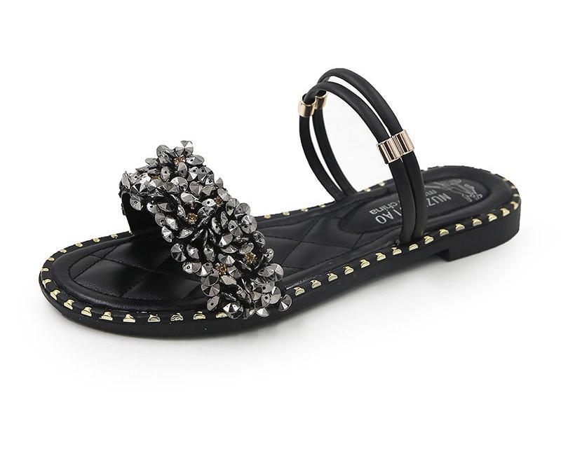 Chain Trim Sparkle Strap Sandals - THEONE APPAREL