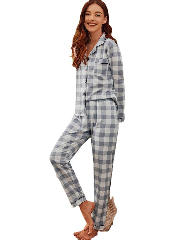 Checkered Pajama Set with Long Sleeve Shirt and Pants - THEONE APPAREL